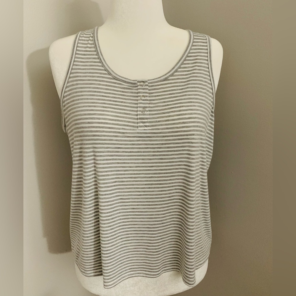 White and Gray Striped Scoop Neck Tank Top
